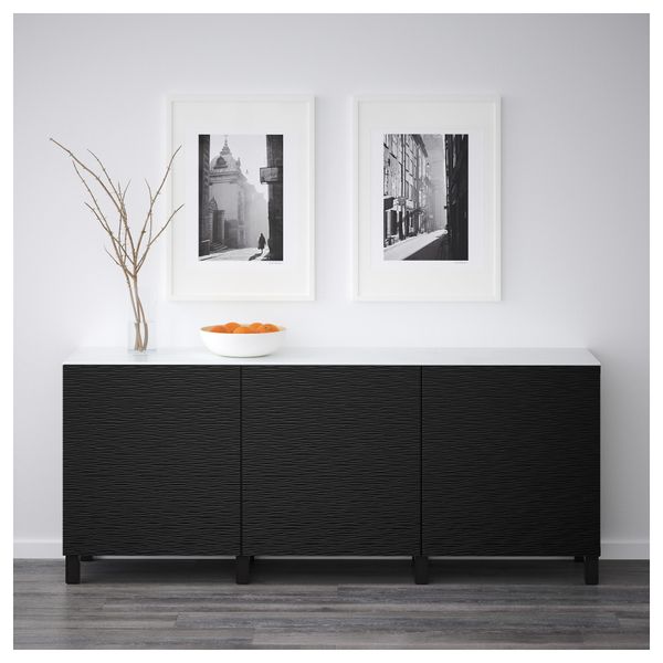 Комбинация для хранения с дверцами БЕСТО, черно-коричневый, Лаксвикен черный (180x42x74 см) - схема-чертеж с размерами