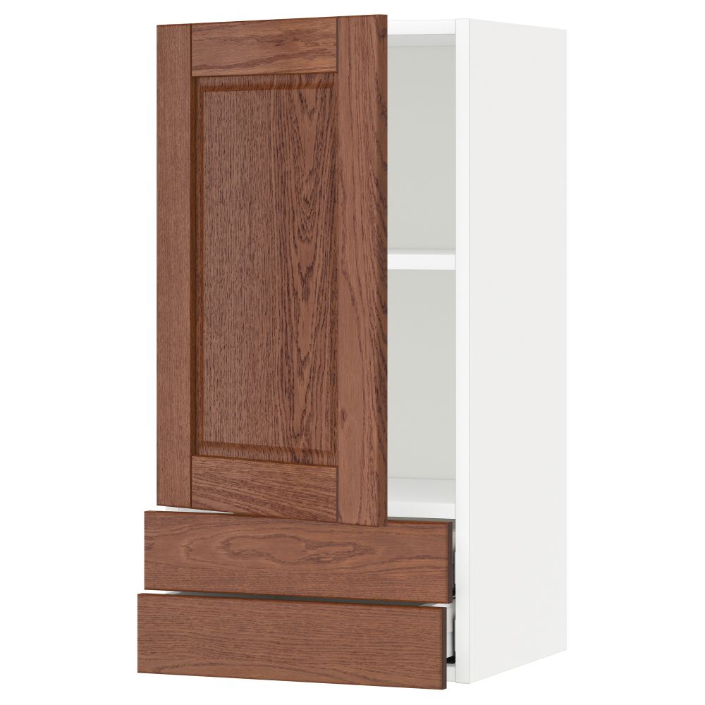 Навесной шкаф с дверцей, 2 ящика МЕТОД / МАКСИМЕРА, белый, Филипстад коричневый - схема-чертеж с размерами