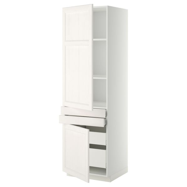 Высокий шкаф + полки, 4 ящик, 2 двери, 2 фронтальные МЕТОД / МАКСИМЕРА, белый, Лаксарби белый (60x60x200 см) - фото 1