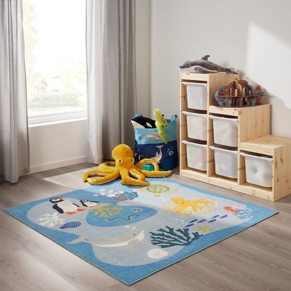 Ковер, орнамент «обитатели океана», разноцветный, 133x133 см IKEA BLÅVINGAD 805.283.66 - фото 4