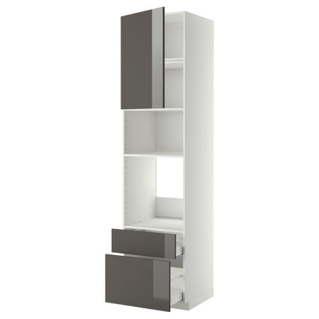 Высокий шкаф для духовки/СВЧ дверца, 2 ящика МЕТОД / МАКСИМЕРА, белый, Рингульт серый