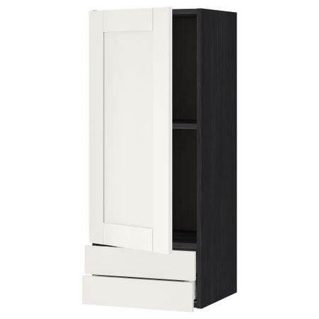 Навесной шкаф с дверцей, 2 ящика МЕТОД / МАКСИМЕРА, черный, Сэведаль белый