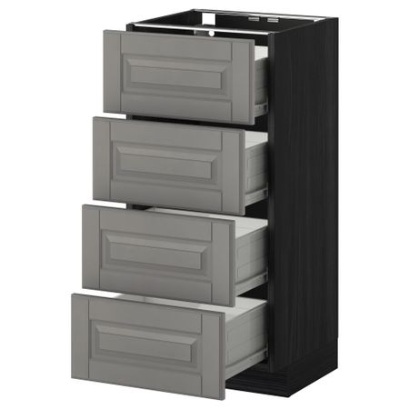 Напольный шкаф 4 фронтальных панели, 4 ящика МЕТОД / ФОРВАРА, черный, Будбин серый