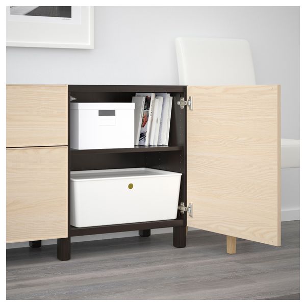 Комбинация для хранения с ящиками БЕСТО, черно-коричневый, Инвикен ясеневый шпон (180x40x74 см) - схема-чертеж с размерами