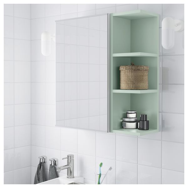 Шкафчик зеркальный с 1 дверцей, 1 торцевой секция ЛИЛЛОНГЕН, белый, бледно-зеленый (59x21x64 см) - фото 2