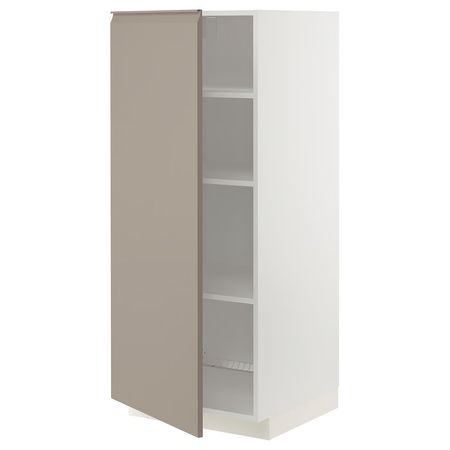 METOD Высокий шкаф с полками - белый/Upplöv матовый темно-бежевый 60x60x140 см