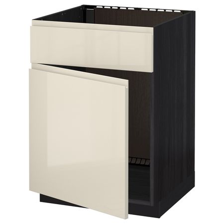 Напольный шкаф под мойку с дверцей, фронтальной пнл, черный, Воксторп глянцевый светло-бежевый 60x60 см IKEA МЕТОД 392.249.14