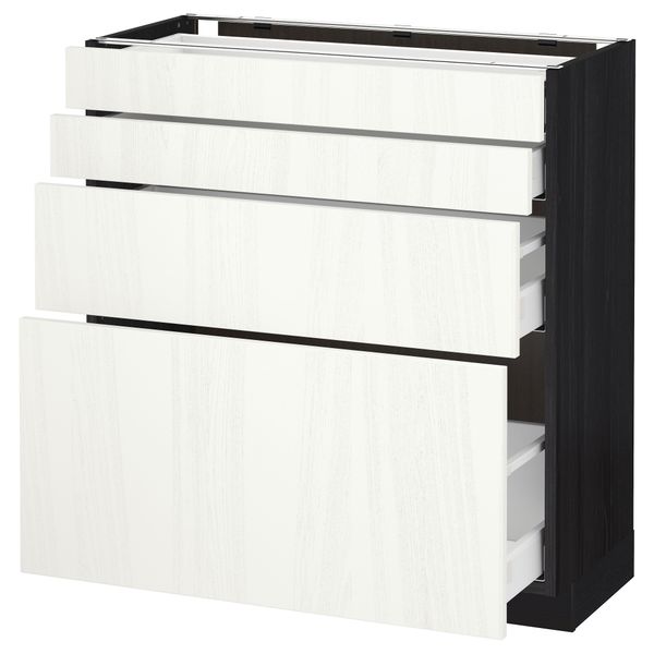 Напольный шкаф 4 фронтальных панели, 4 ящика МЕТОД / МАКСИМЕРА, черный, Росдаль белый - схема-чертеж с размерами