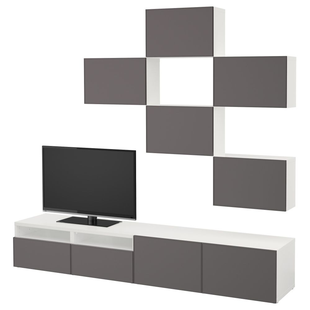 Шкаф для ТВ, комбинация БЕСТО, белый, Грундсвикен темно-серый (240x20/40x204 см) - фото 1