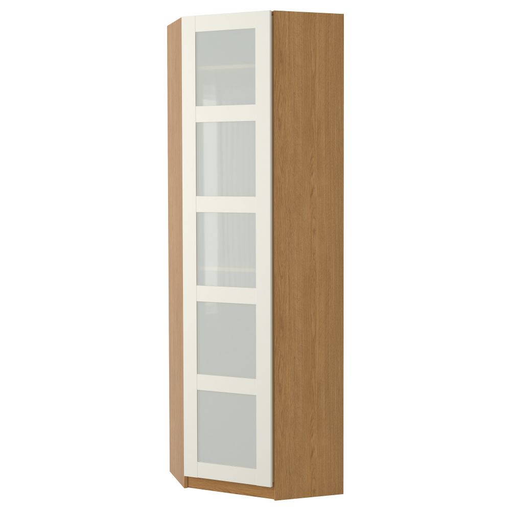 Гардероб угловой ПАКС, под дуб, Бергсбу матовое стекло - фото 1