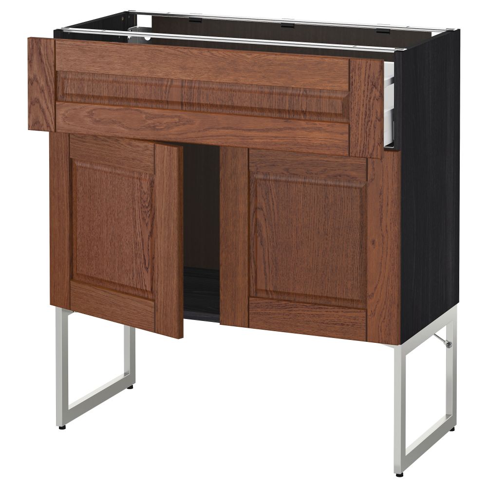 Напольный шкаф, полки, ящик, 2 двери МЕТОД / МАКСИМЕРА, черный, Филипстад коричневый - схема-чертеж с размерами