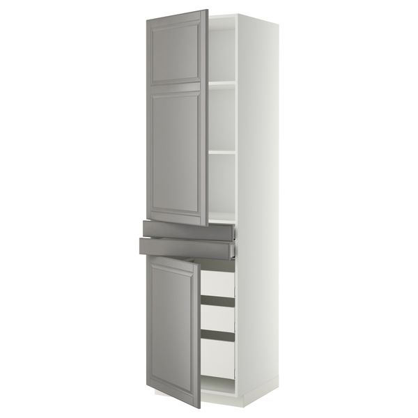 Высокий шкаф + полки, 5 ящиков, 2 дверцы, 2 фронтальных МЕТОД / МАКСИМЕРА, белый, Будбин серый - фото 1