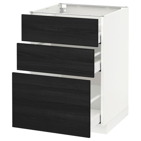 Напольный шкаф с 3 ящиками, белый, Тингсрид черный 60x60 см IKEA МЕТОД / МАКСИМЕРА 092.357.49