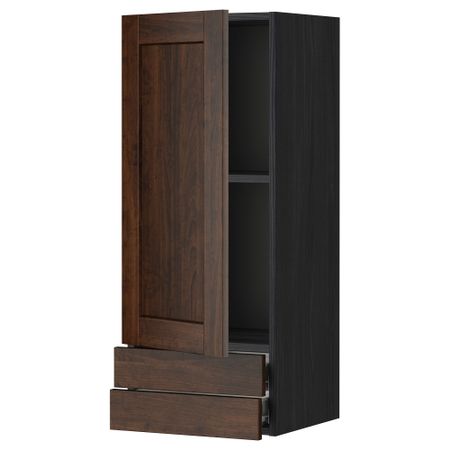 Навесной шкаф с дверцей, 2 ящика МЕТОД / ФОРВАРА, черный, Эдсерум коричневый