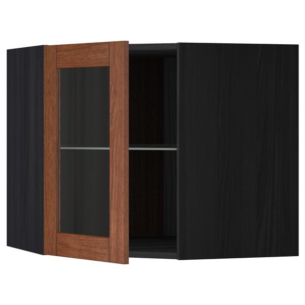 Угловой навесной шкаф с полками, стекляными дверцами МЕТОД, черный, Филипстад коричневый - схема-чертеж с размерами
