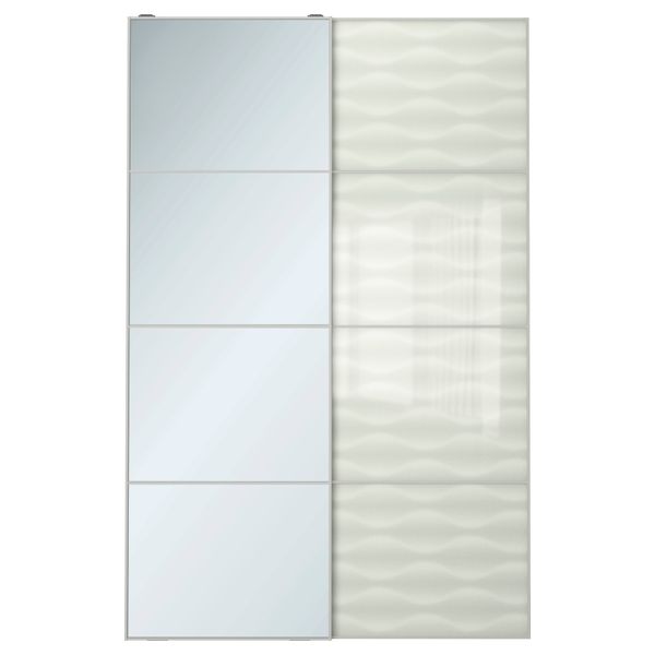 Пара раздвижных дверей АУЛИ / ИННФЬОРДЕН, зеркальное стекло, белое стекло - схема-чертеж с размерами