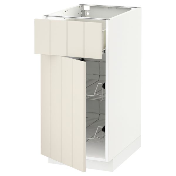 Напольный шкаф с проволочной корзиной, ящиком, дверью МЕТОД / ФОРВАРА, белый, Хитарп белый с оттенком - схема-чертеж с размерами