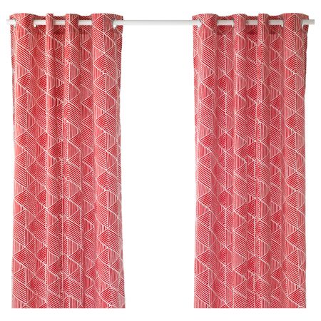 Гардины, 1 пара НИННЕРЁРТ, красный/белый (145x300 см)