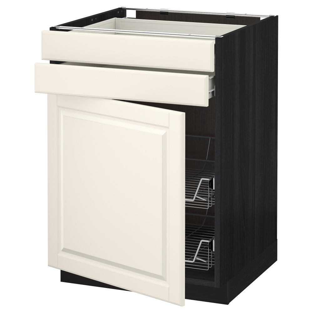 Напольный шкаф, дверца, 2 ящика, проволочных корзин МЕТОД / ФОРВАРА, черный, Будбин белый с оттенком - схема-чертеж с размерами