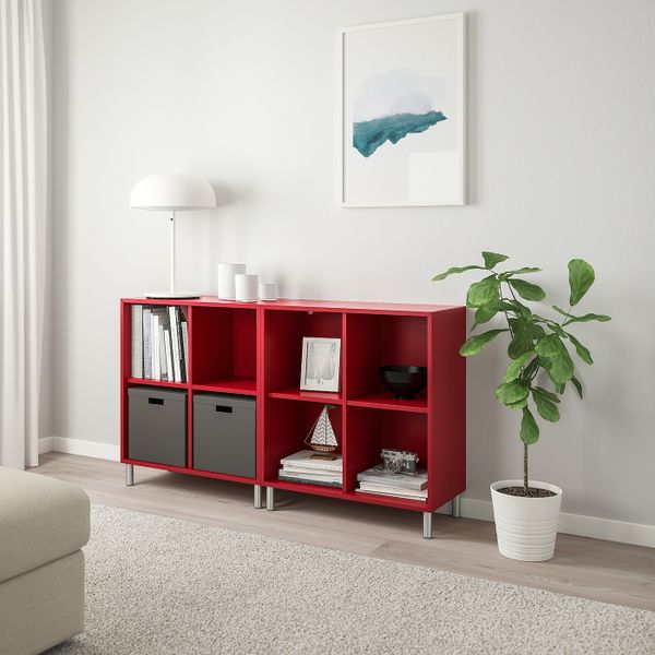 Комбинация шкафов с ножками, красный 140x35x80 см IKEA ЭКЕТ 792.864.86 - фото 2