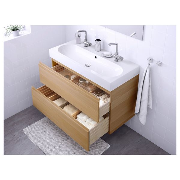 Шкаф для раковины с 2 ящиками ГОДМОРГОН / БРОВИКЕН, под беленый дуб (100x49x68 см) - схема-чертеж с размерами