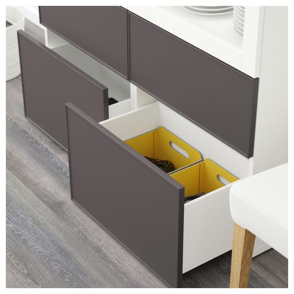 Комбинация для хранения со стеклянными дверцами БЕСТО, белый Грундсвикен, темно-серый прозрачное стекло (120x40x192 см) - схема-чертеж с размерами