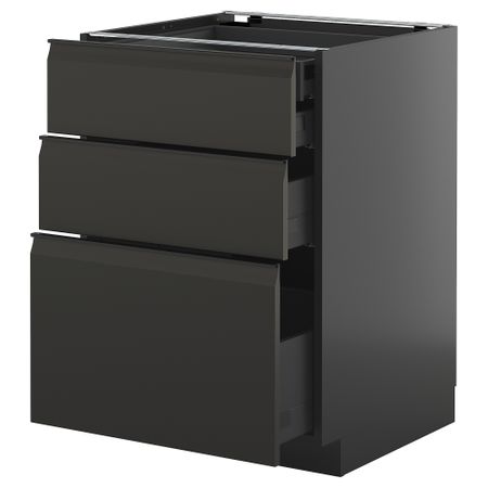 Напольный шкаф 3 фасада, 2 низких, 1 средний, 1 высокий ящик IKEA METOD МЕТОД, KNIVSHULT 595.885.74