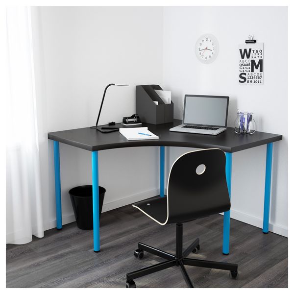 Угловой стол ЛИННМОН / АДИЛЬС, черно-коричневый, синий (120x120 см) - фото 2