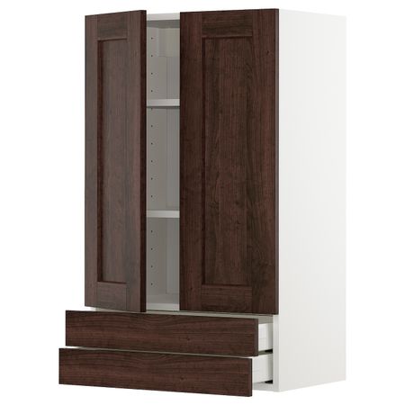 Навесной шкаф/2дверцы/2ящика, белый/Эдсерум коричневый 60x100 см IKEA METOD МЕТОД 193.020.69