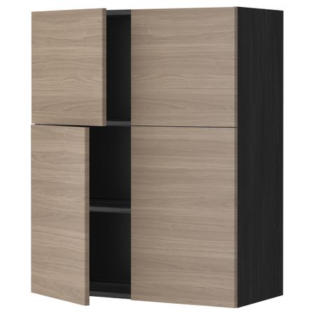 Навесной шкаф с полками, 4 дверцы МЕТОД, черный, Брокхульт светло-серый (80x100 см)