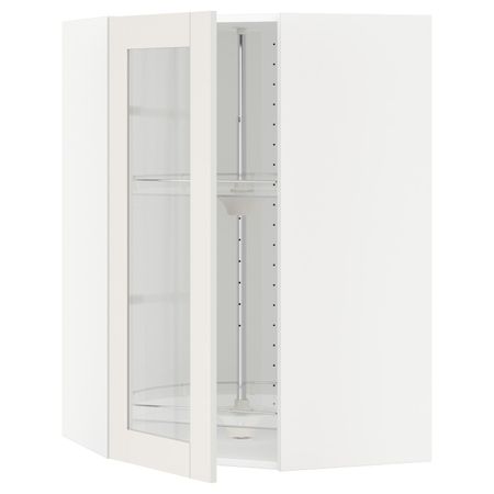 Угловой навесной шкаф с вращающейся секция, стеклянная дв, белый/Сэведаль белый 68x100 см IKEA METOD МЕТОД 092.230.96