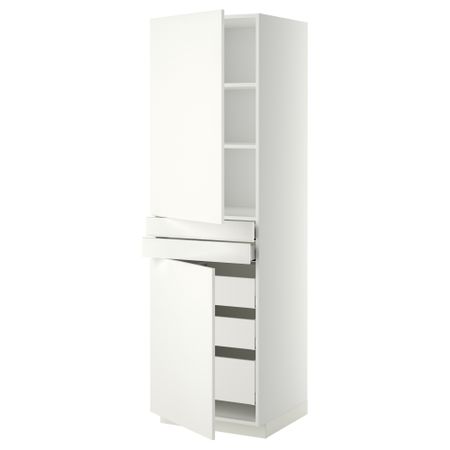 Высокий шкаф + полки, 5 ящиков, 2 дверцы, 2 фронтальных МЕТОД / МАКСИМЕРА, белый, Хэггеби белый