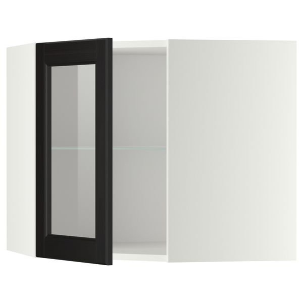 Угловой навесной шкаф с полками, стекляными дверцами МЕТОД, белый, Лаксарби черно-коричневый - схема-чертеж с размерами
