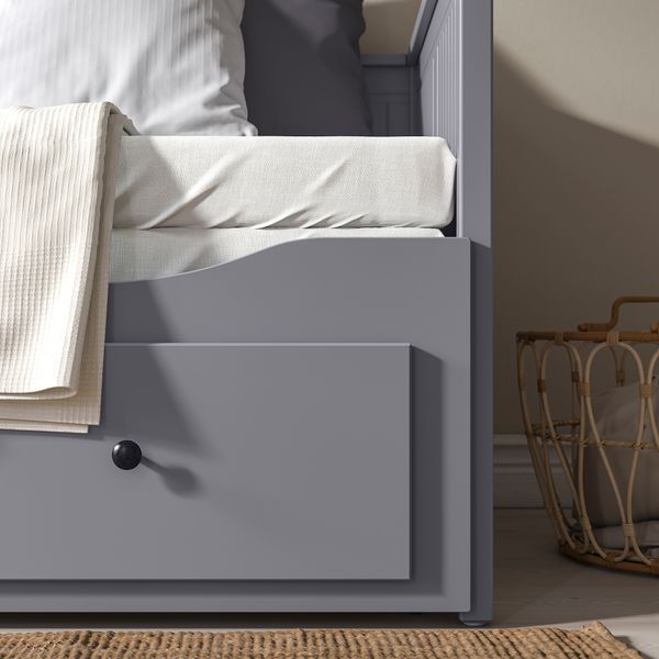 Кушетка с 2 матрасами, 3 ящиками, 80x200 см, серый, Åsvang жесткий IKEA HEMNES ХЕМНЭС 294.281.05 - фото 6