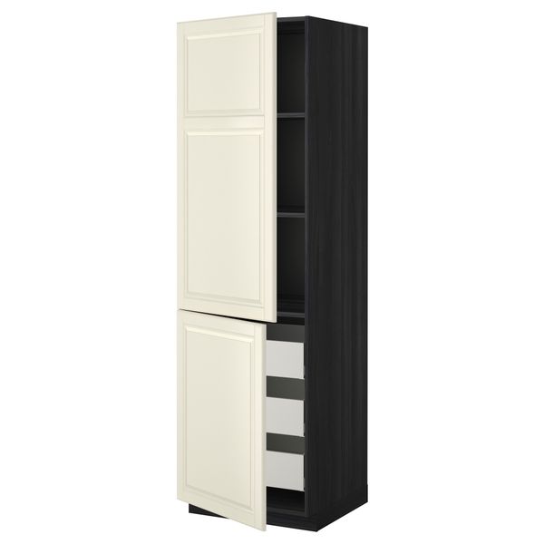 Высокий шкаф + полки, 3 ящика, 2 дверцы МЕТОД / МАКСИМЕРА, черный, Будбин белый с оттенком - фото 1