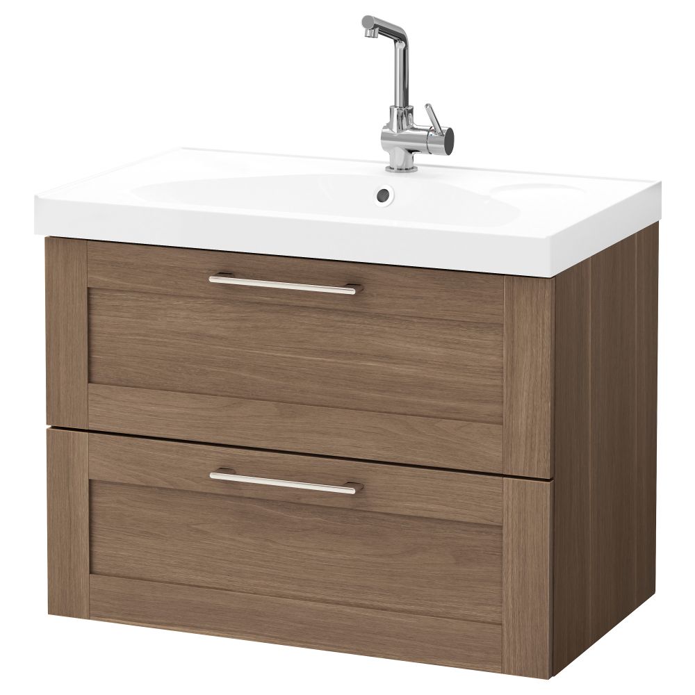 Шкаф для раковины с 2 ящиками ГОДМОРГОН / ЭДЕБОВИКЕН, под грецкий орех (80x49x64 см) - фото 1