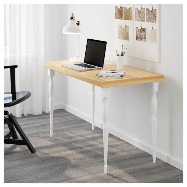 Стол ТОРНЛИДЕН / НИПЕН, сосновый шпон, белый (120x60 см) - схема-чертеж с размерами