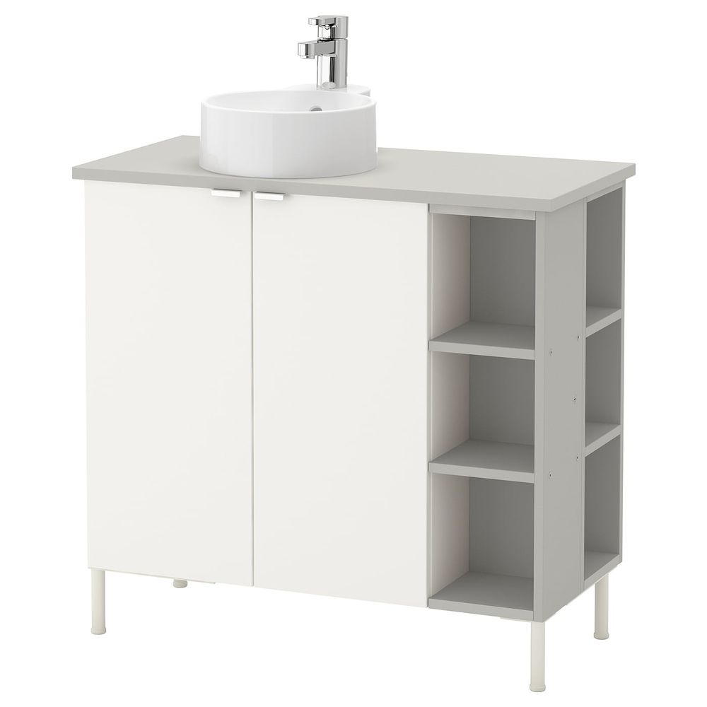 Шкаф под раковину с 2 дверцы, 2 открытыми полк, белый, серый ЭНСЕН смеситель 82x40x87 см IKEA ЛИЛЛОНГЕН/ВИСКАН / ГУТВИКЕН - фото 1
