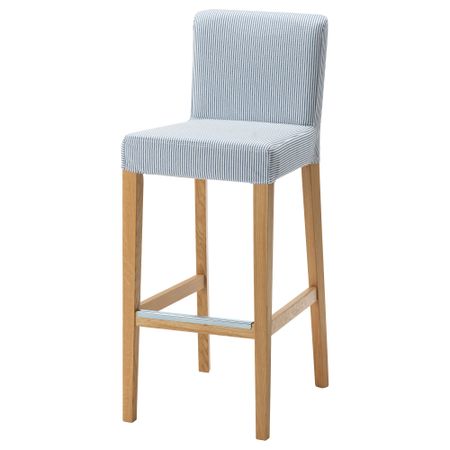 Стул барный ХЕНРИКСДАЛЬ, дуб, Ремваллен синий/белый (74 см)