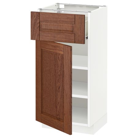 Напольный шкаф с ящиком, дверью МЕТОД / ФОРВАРА, белый, Филипстад коричневый
