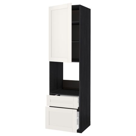 Высокий шкаф для духовки + дверь, 2 ящика МЕТОД / МАКСИМЕРА, черный, Сэведаль белый