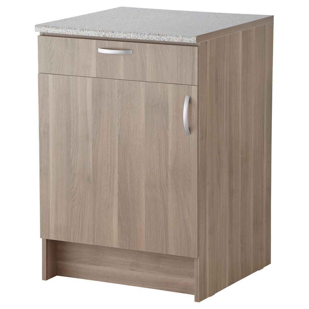 Напольный шкаф с дверью и ящиком АЛЬБРУ, серо-коричневый (60x89 см) - фото 1