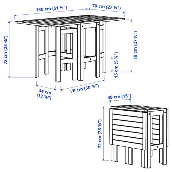 Складной стол, садовый, коричневая морилка 34/83/131x70 см IKEA ÄPPLARÖ ЭПЛАРО 004.197.95 - схема-чертеж с размерами