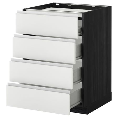 Напольный шкаф, 4 фронтальных панели, 4 ящика МЕТОД / ФОРВАРА, черный, Нодста белый