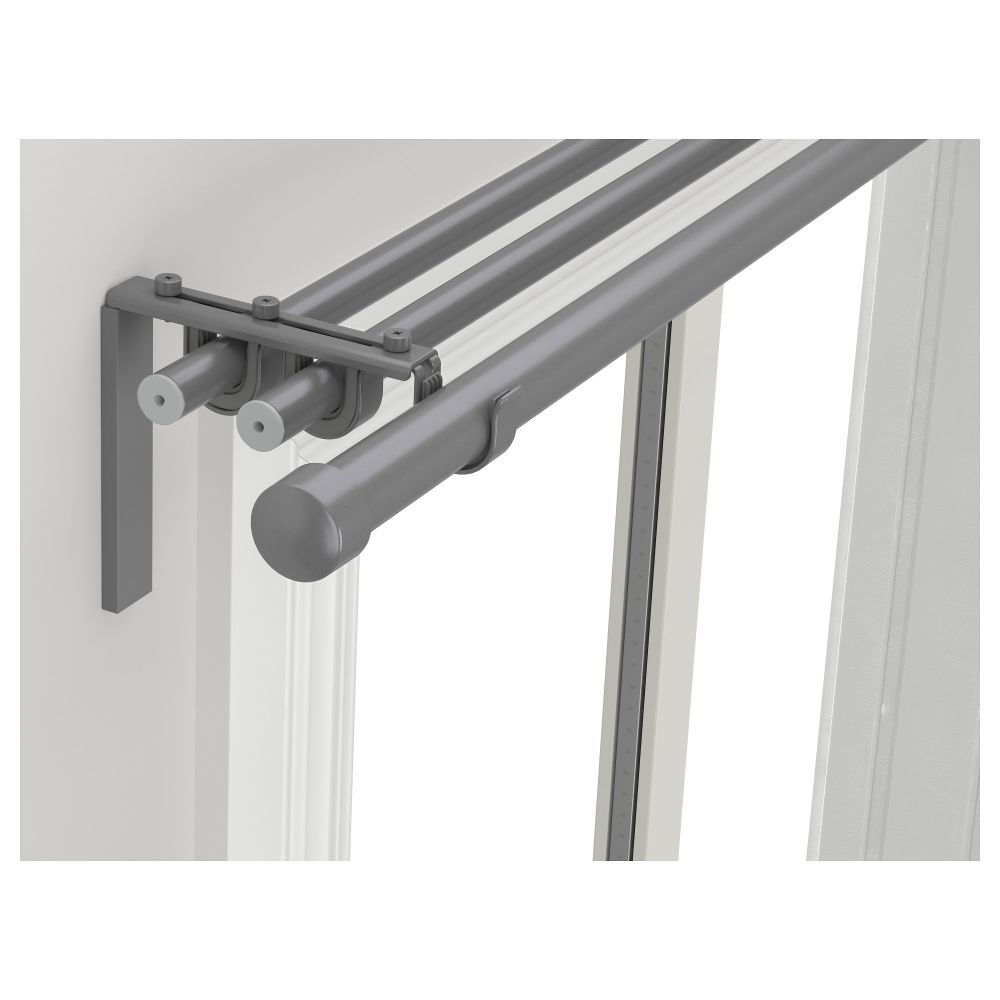 Тройной гардинный карниз, комбинация РЭККА / ХУГАД, серебристый (210-385 см) - фото 1