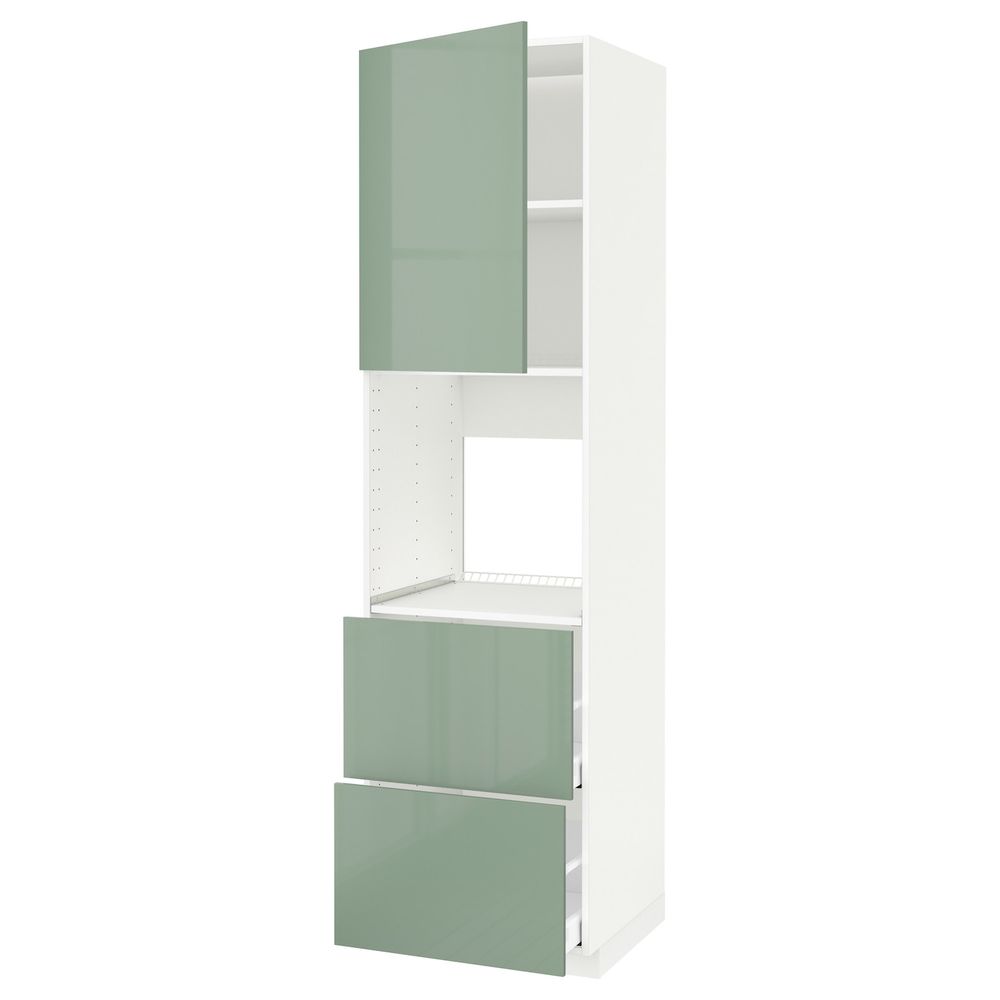 Высокий шкаф для духовки + дверца, 2 форнтальных, 2 высоких ящ, белый, Калларп светло-зеленый, 60x60x220 см IKEA МЕТОД / - схема-чертеж с размерами
