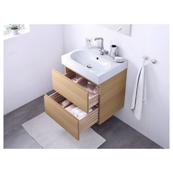 Шкаф для раковины с 2 ящиками ГОДМОРГОН / БРОВИКЕН, под беленый дуб, светло-серый (60x49x68 см) - фото 3