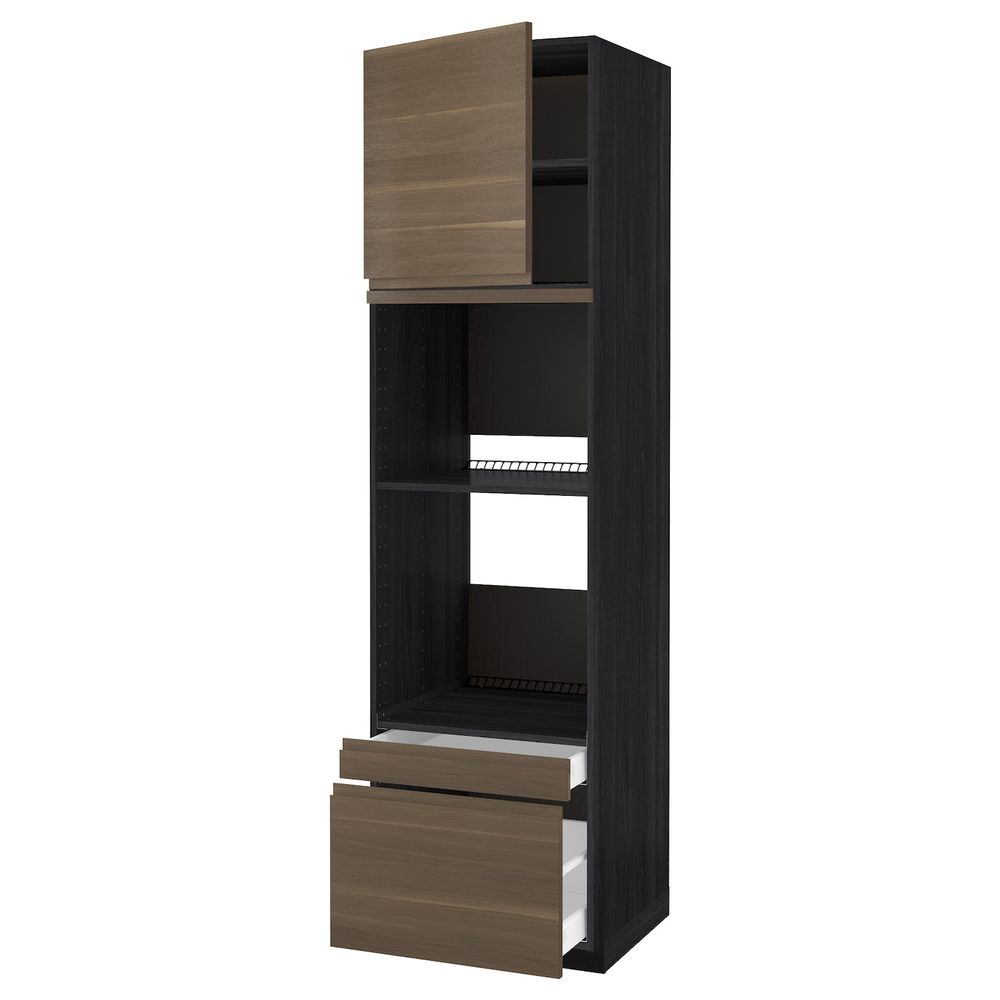 Высокий шкаф для духовки комбинированный, духовка + дверца/2ящ, черный/Воксторп грецкий орех 60x60x220 см IKEA МЕТОД / МАКСИМЕРА - схема-чертеж с размерами