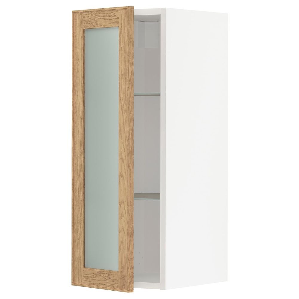 Навесной шкаф с полками, стекляными дв, белый/Экестад дуб 30x80 см IKEA METOD МЕТОД 893.009.29 - схема-чертеж с размерами