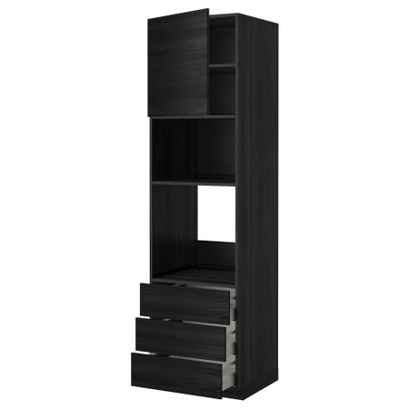 Высокий шкаф для духовки/СВЧ дверца, 3 ящика МЕТОД / МАКСИМЕРА, черный, Тингсрид черный